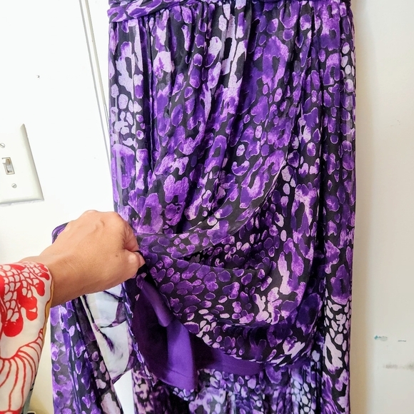 Hailey by Adrianna Papell Purple Criss-Cross Back Chiffon Sheer Maxi Dress SZ 12 - Picture 5 of 16